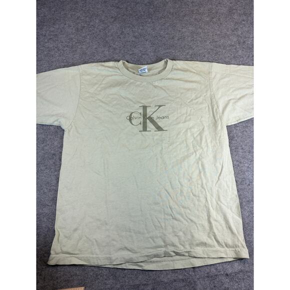Vintage 90s Calvin Klein T-Shirt Mens Medium Gray Graphic Logo Retro Streetwear - Picture 1 of 5